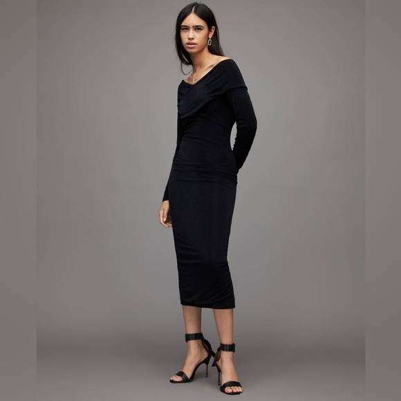 ALLSAINTS Delta Shimmer Bodycon Midi Dress 🖤 sz 0 - Picture 4 of 8